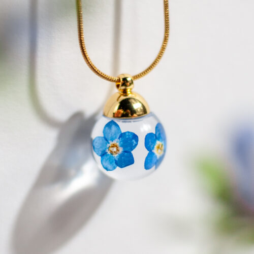 Vergeet-mij-niet hanger en ketting bol