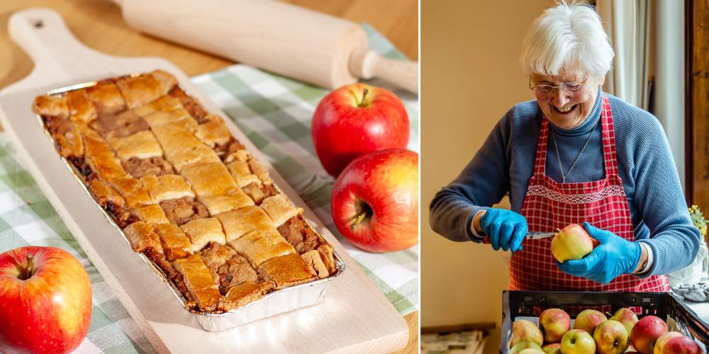 brievenbus appeltaart en oma die appels schilt