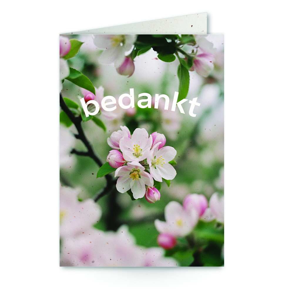 wenskaart met bloemen en tekst bedankt