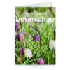 wenskaart met tekst heel veel beterschap met een bloemenveld op de achtergrond